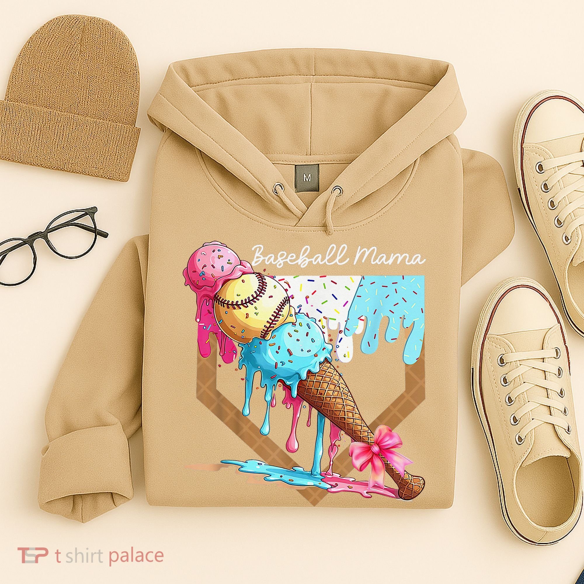 Baseball Mama Ice Cream Drip Baseball Mothers Day Coquette Hoodie