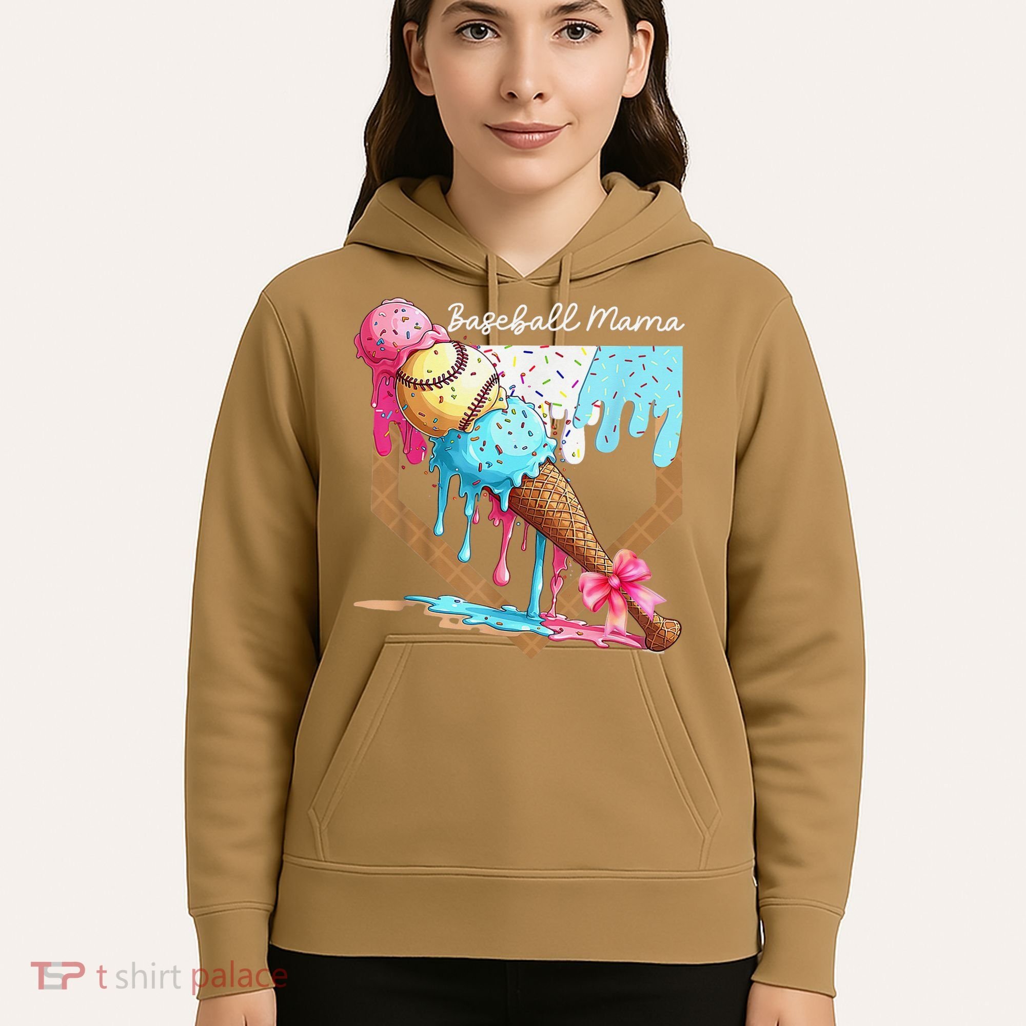 Baseball Mama Ice Cream Drip Baseball Mothers Day Coquette Hoodie