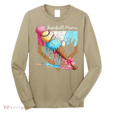 Baseball Mama Ice Cream Drip Baseball Mothers Day Coquette Long Sleeve Shirt