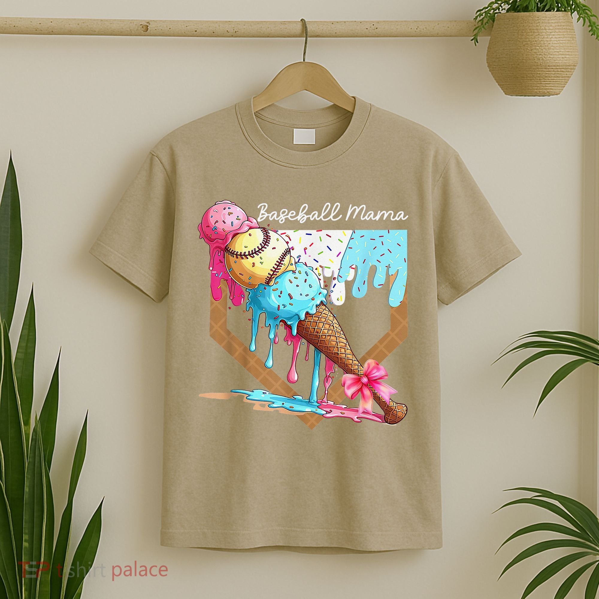 Baseball Mama Ice Cream Drip Baseball Mothers Day Coquette T-Shirt