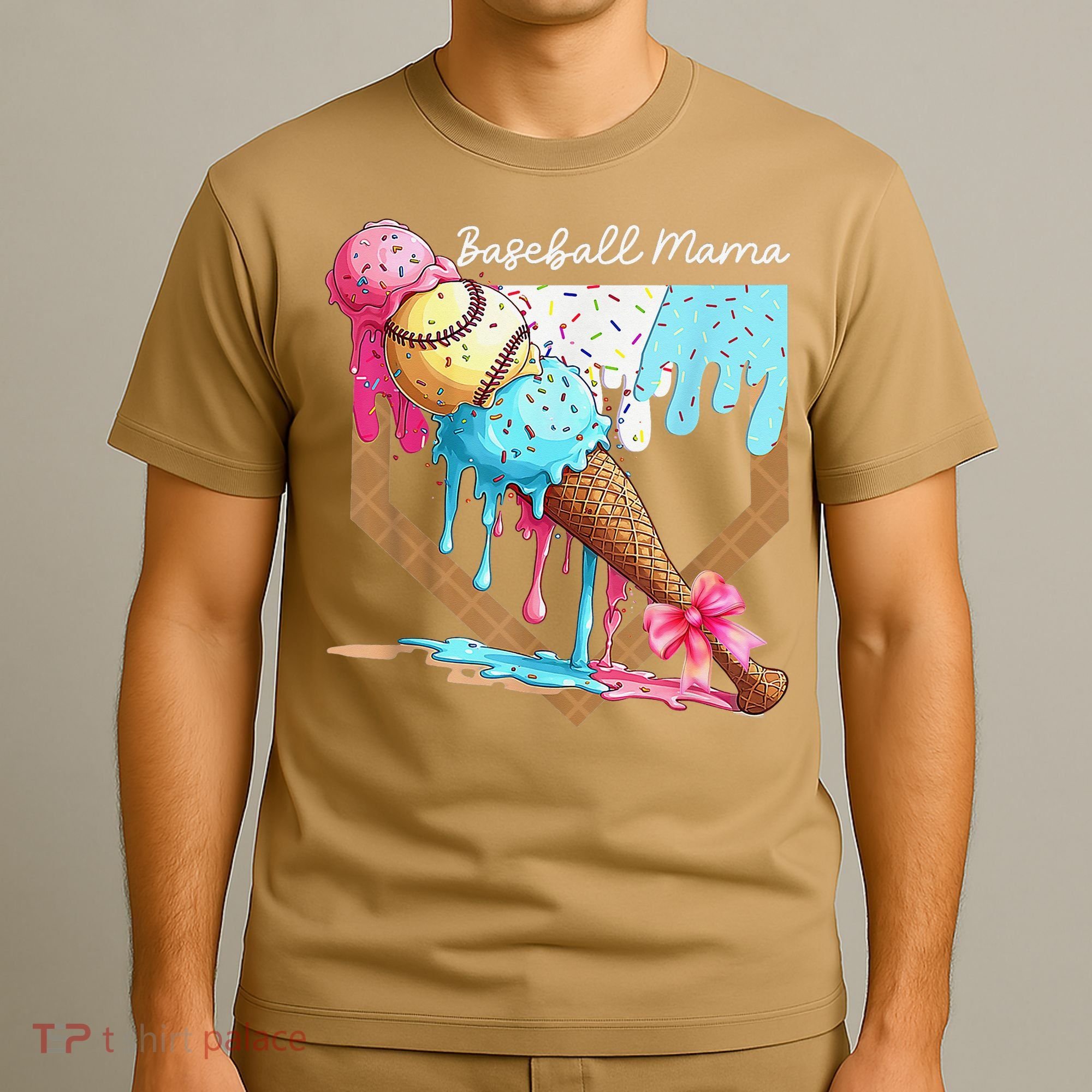 Baseball Mama Ice Cream Drip Baseball Mothers Day Coquette T-Shirt