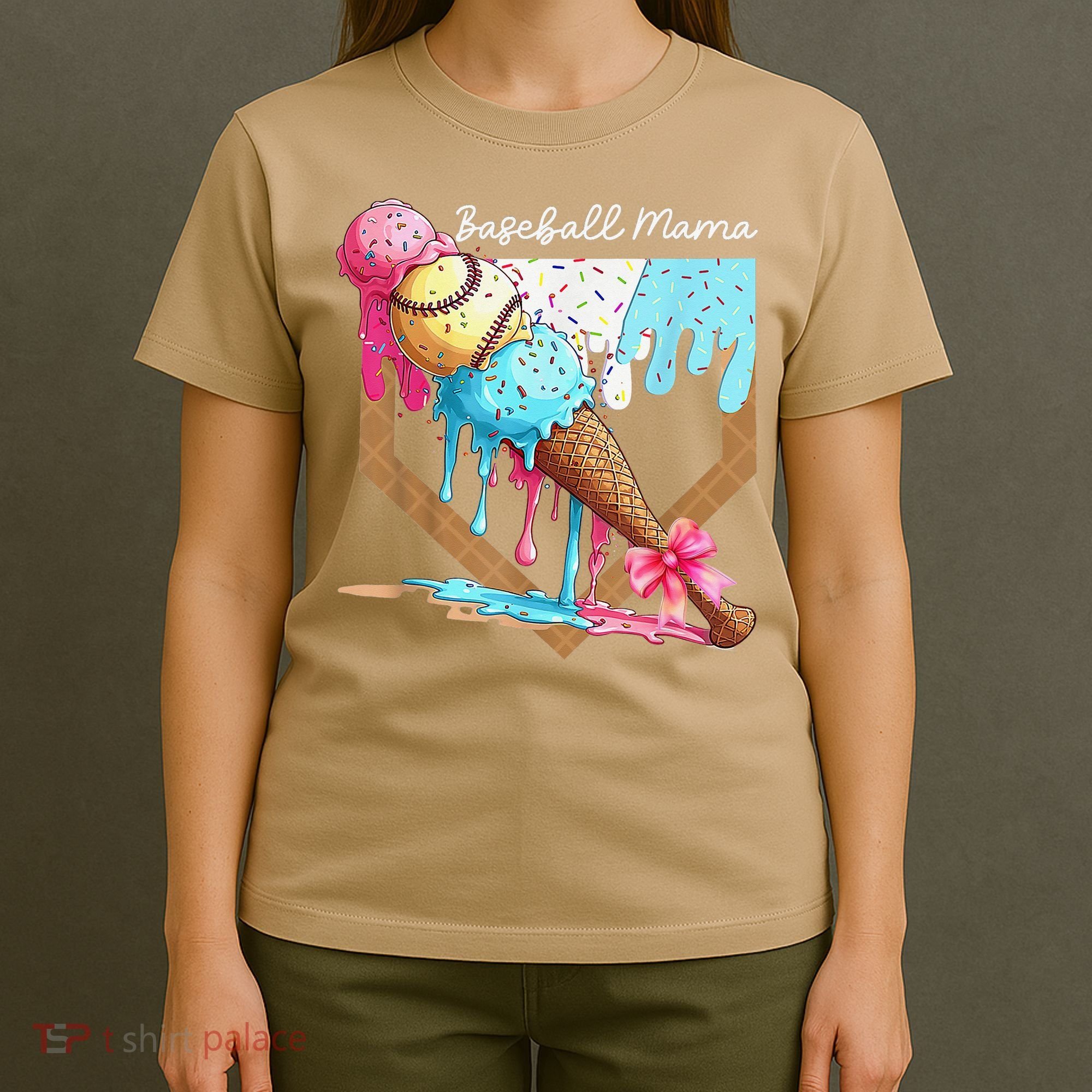 Baseball Mama Ice Cream Drip Baseball Mothers Day Coquette T-Shirt