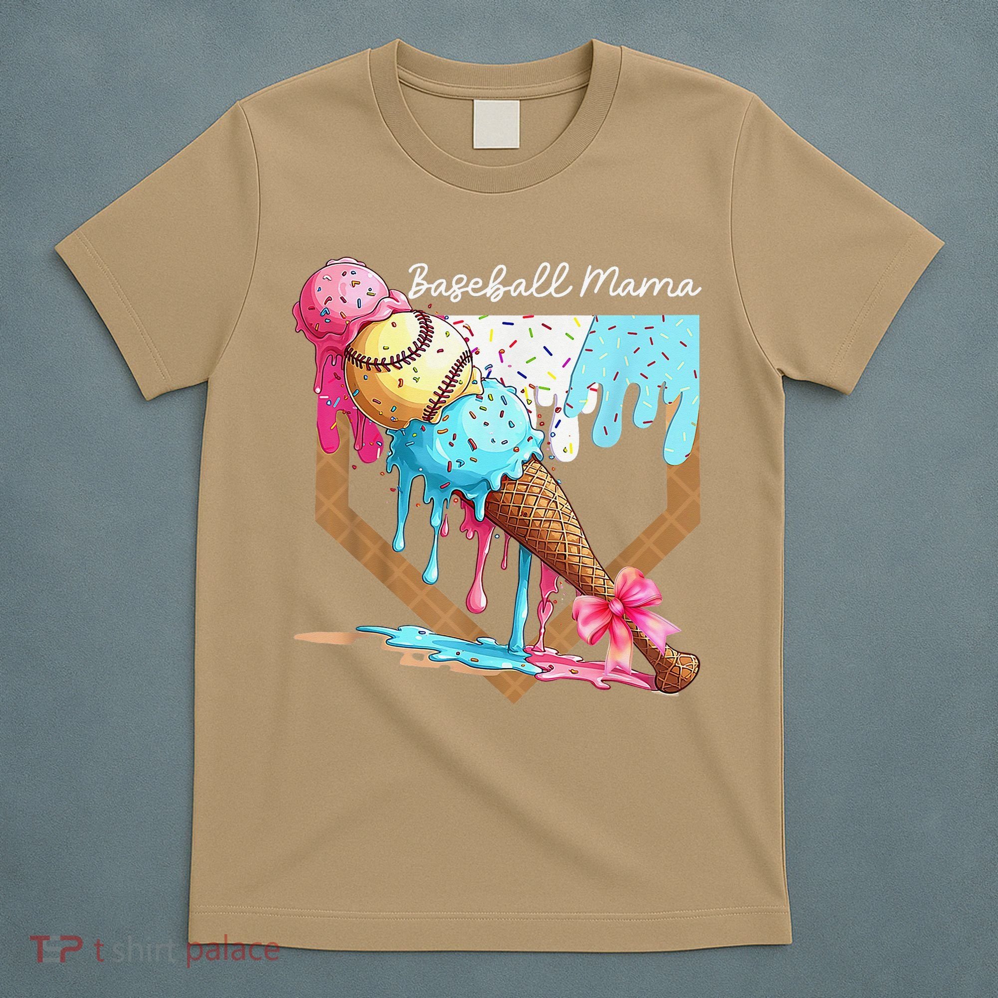 Baseball Mama Ice Cream Drip Baseball Mothers Day Coquette T-Shirt