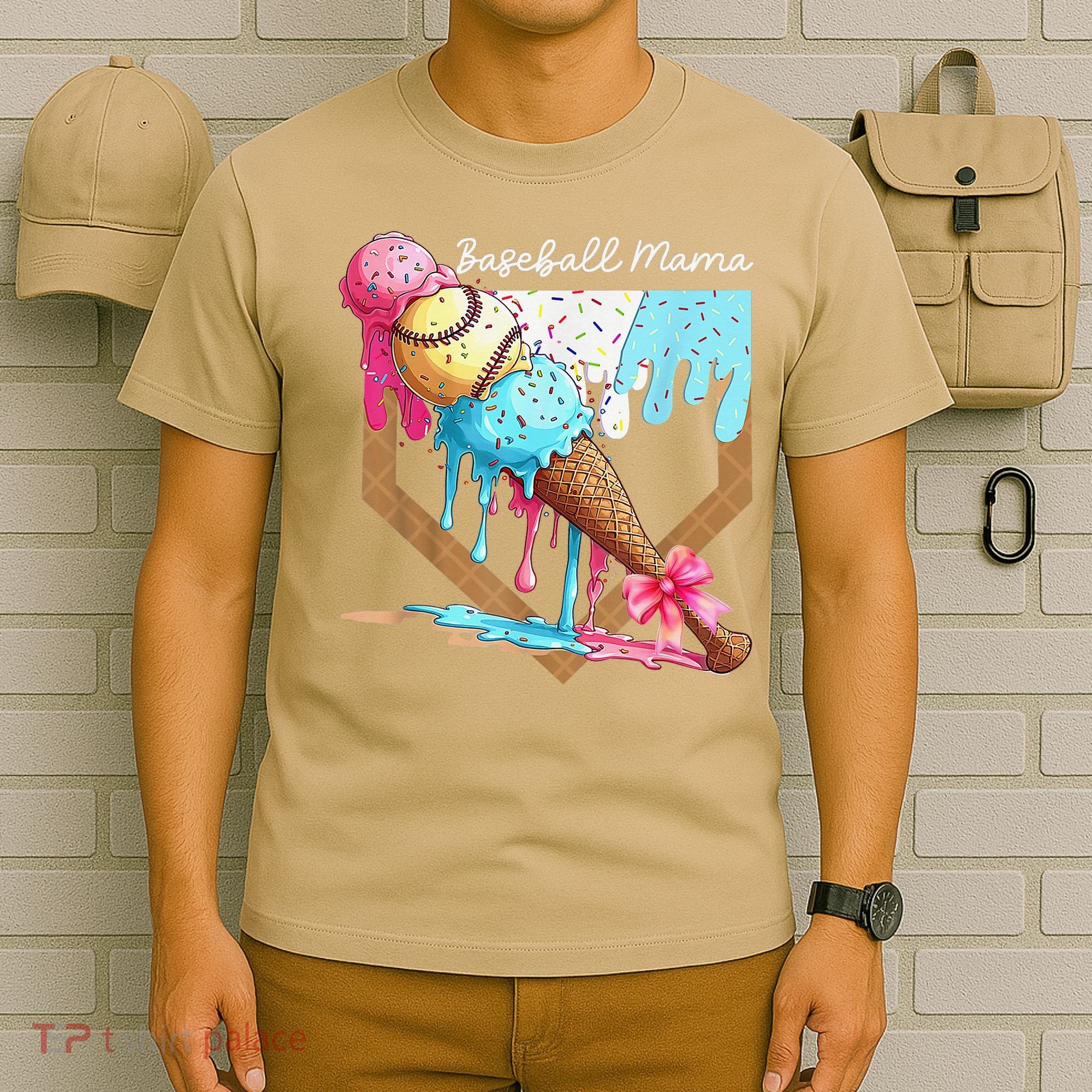 Baseball Mama Ice Cream Drip Baseball Mothers Day Coquette T-Shirt