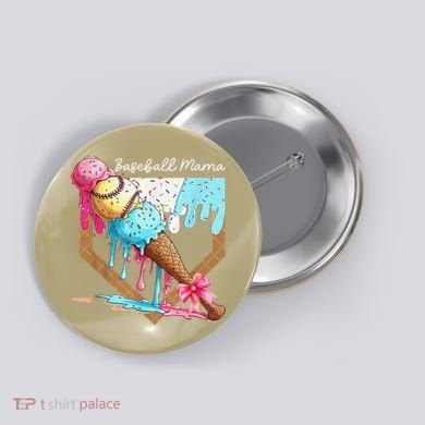 Baseball Mama Ice Cream Drip Baseball Mothers Day Coquette Button