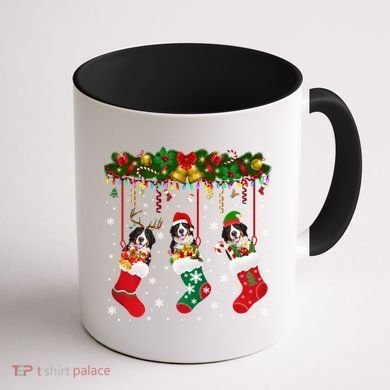 Bernese Mountain In Sock Xmas Reindeer Santa Elf Dog Gift Coffee Mug back