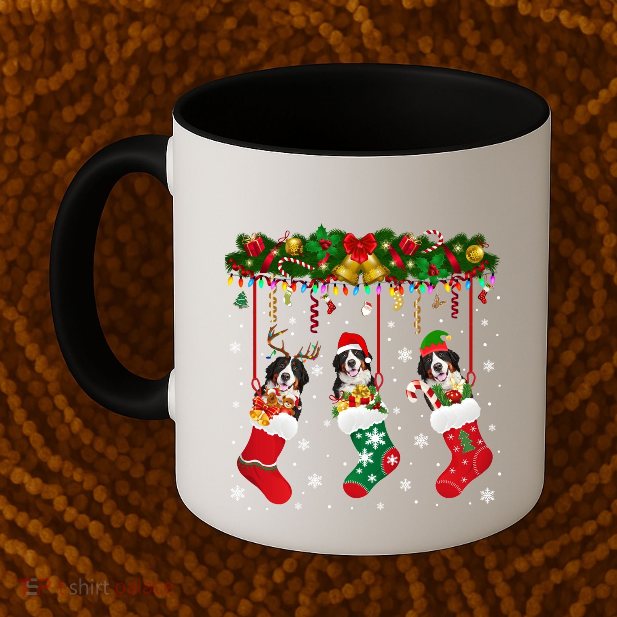 Bernese Mountain In Sock Xmas Reindeer Santa Elf Dog Gift Coffee Mug