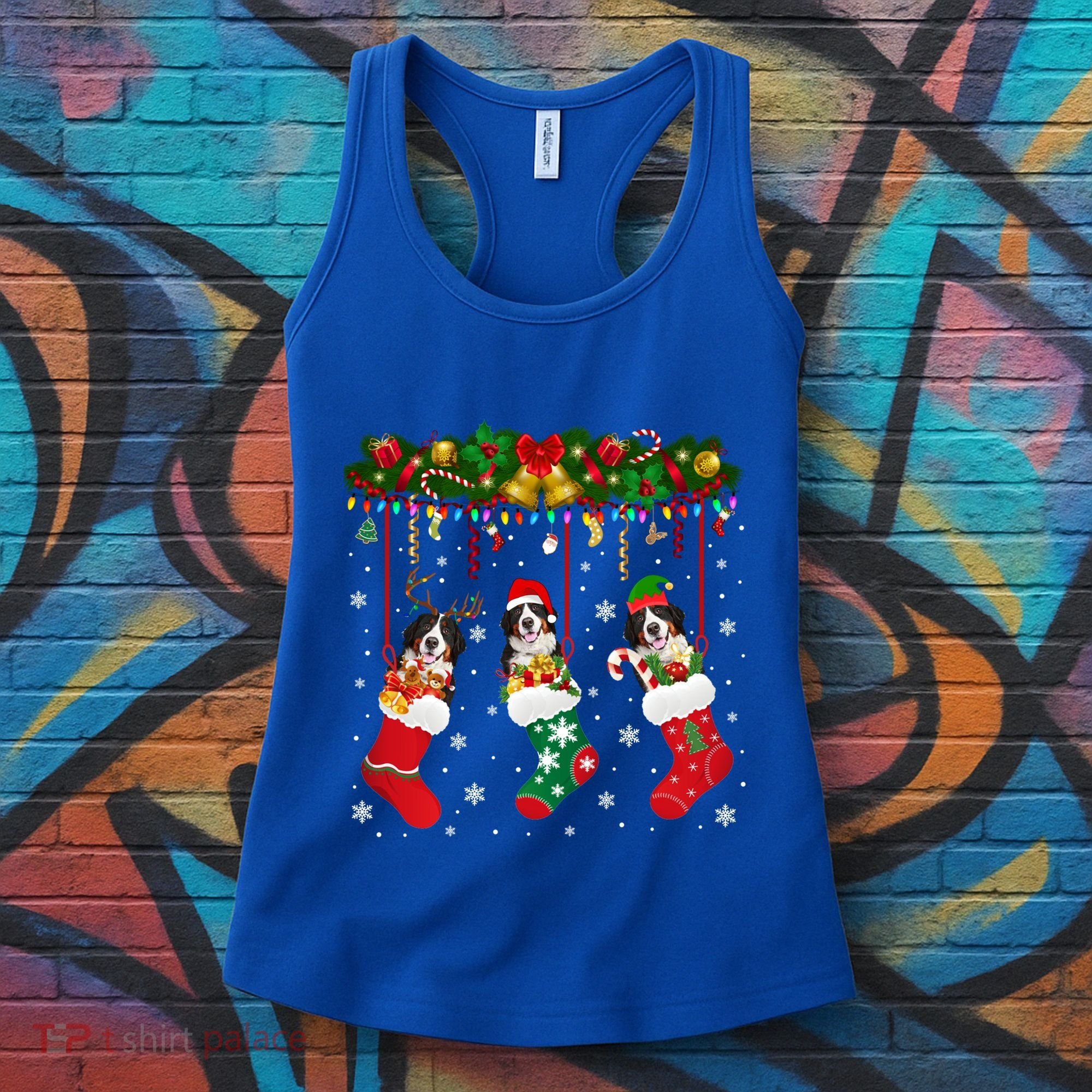 Bernese Mountain In Sock Xmas Reindeer Santa Elf Dog Gift Women's Tank Top