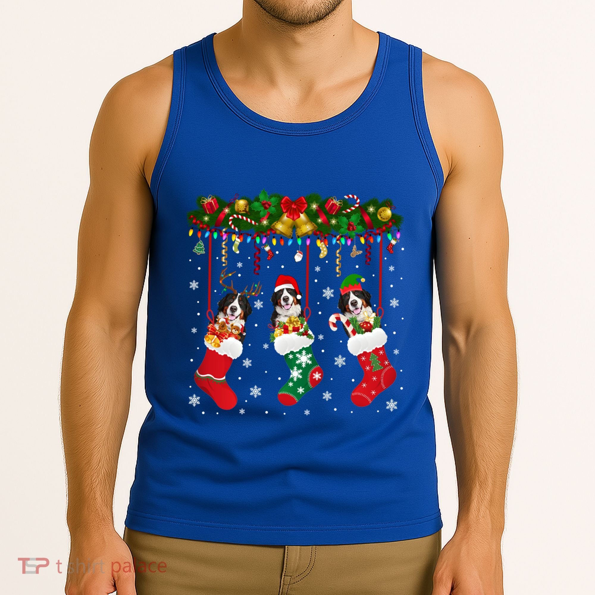 Bernese Mountain In Sock Xmas Reindeer Santa Elf Dog Gift Tank Top