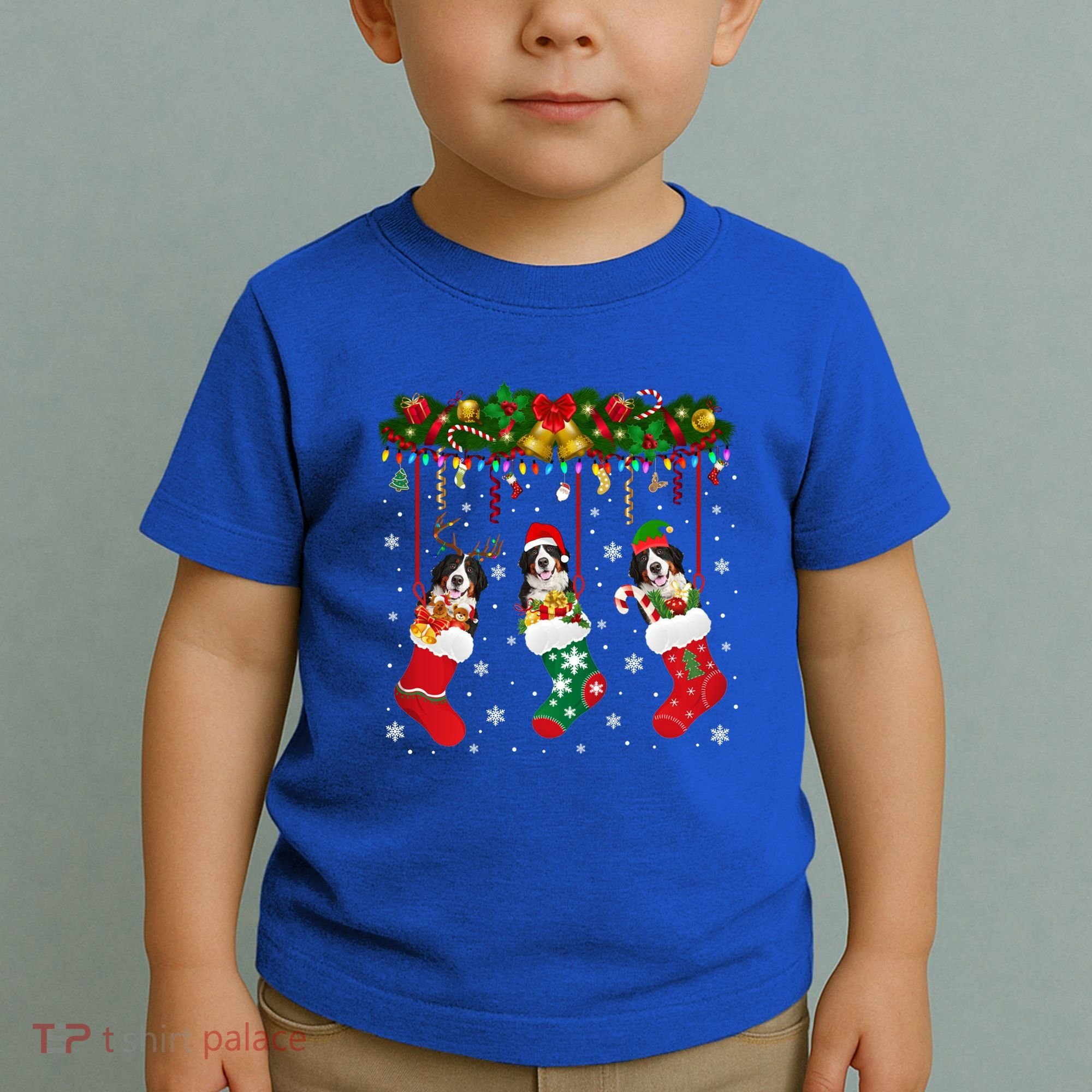Bernese Mountain In Sock Xmas Reindeer Santa Elf Dog Gift Toddler T-Shirt