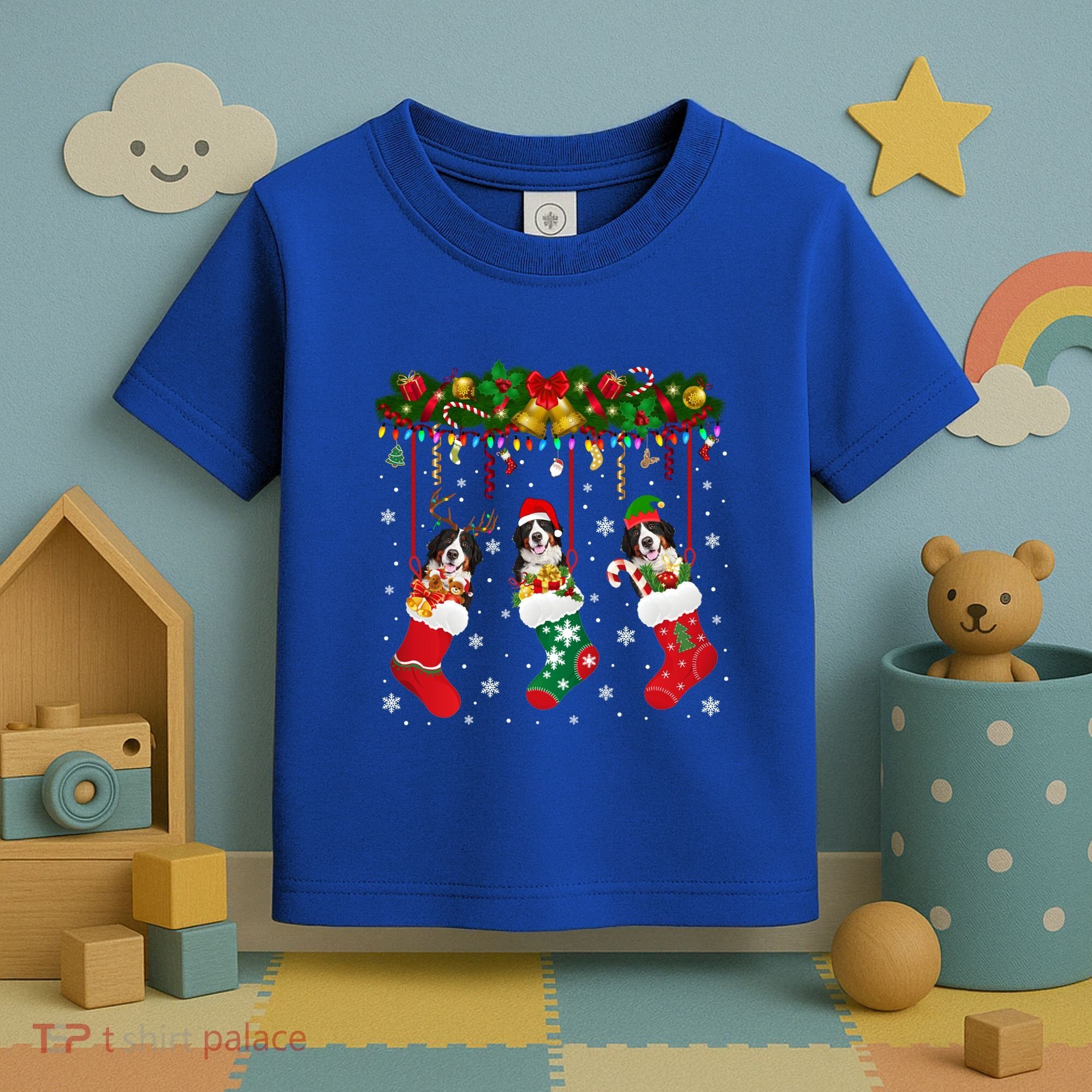 Bernese Mountain In Sock Xmas Reindeer Santa Elf Dog Gift Toddler T-Shirt