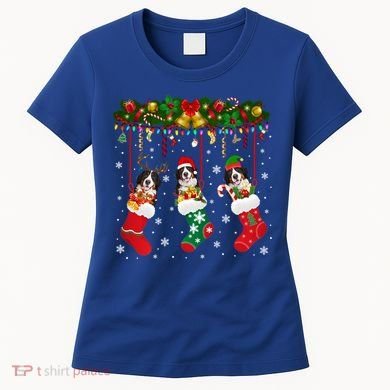 Bernese Mountain In Sock Xmas Reindeer Santa Elf Dog Gift Women's T-Shirt