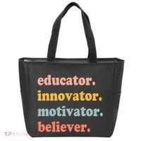Believer Motivator Innovator Educator School Teachers Tote Bag thumb 0