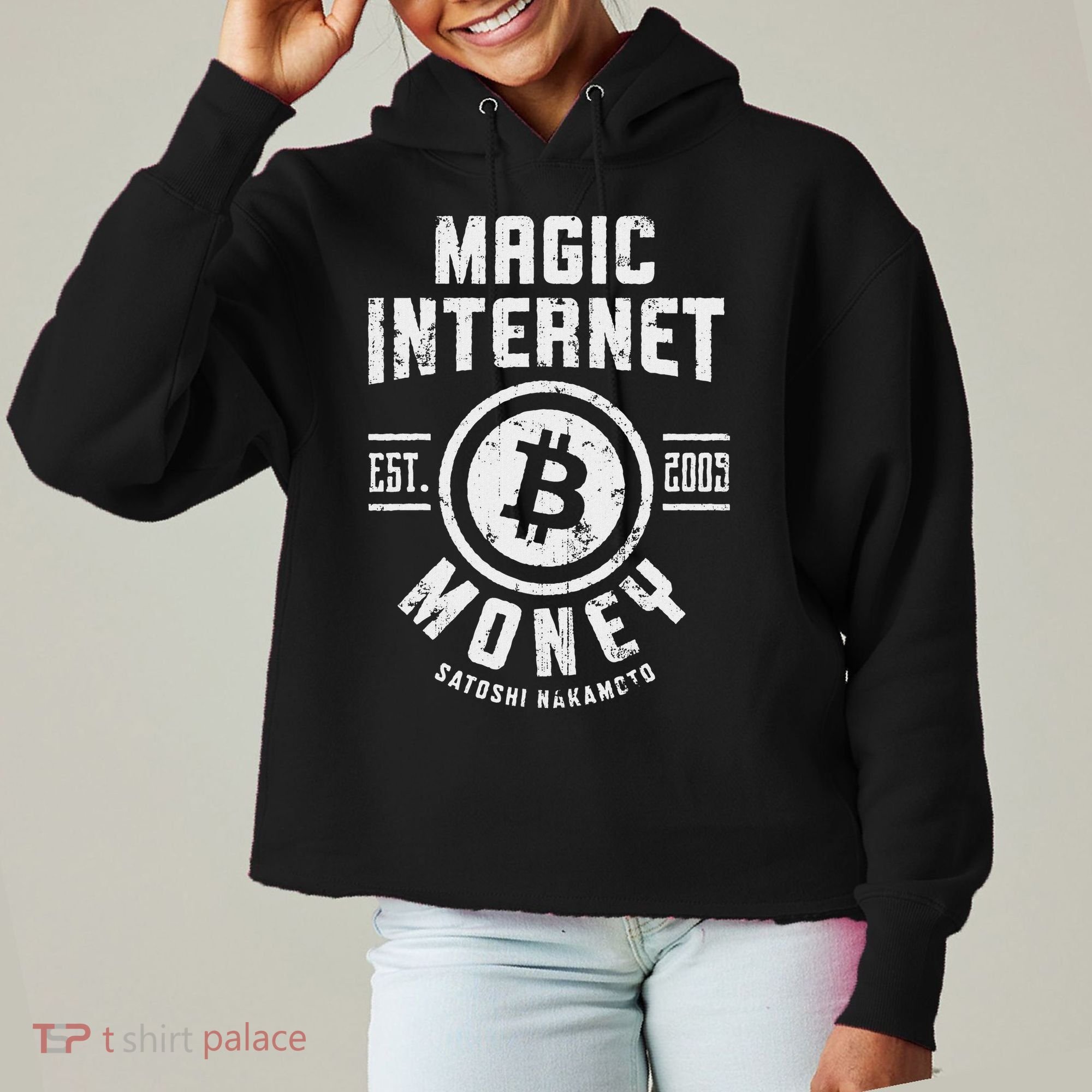 Bitcoin Magic Internet Money Btc Crypto Currency Blockchain Ladies Heavyweight Boxy Pullover Hoodie