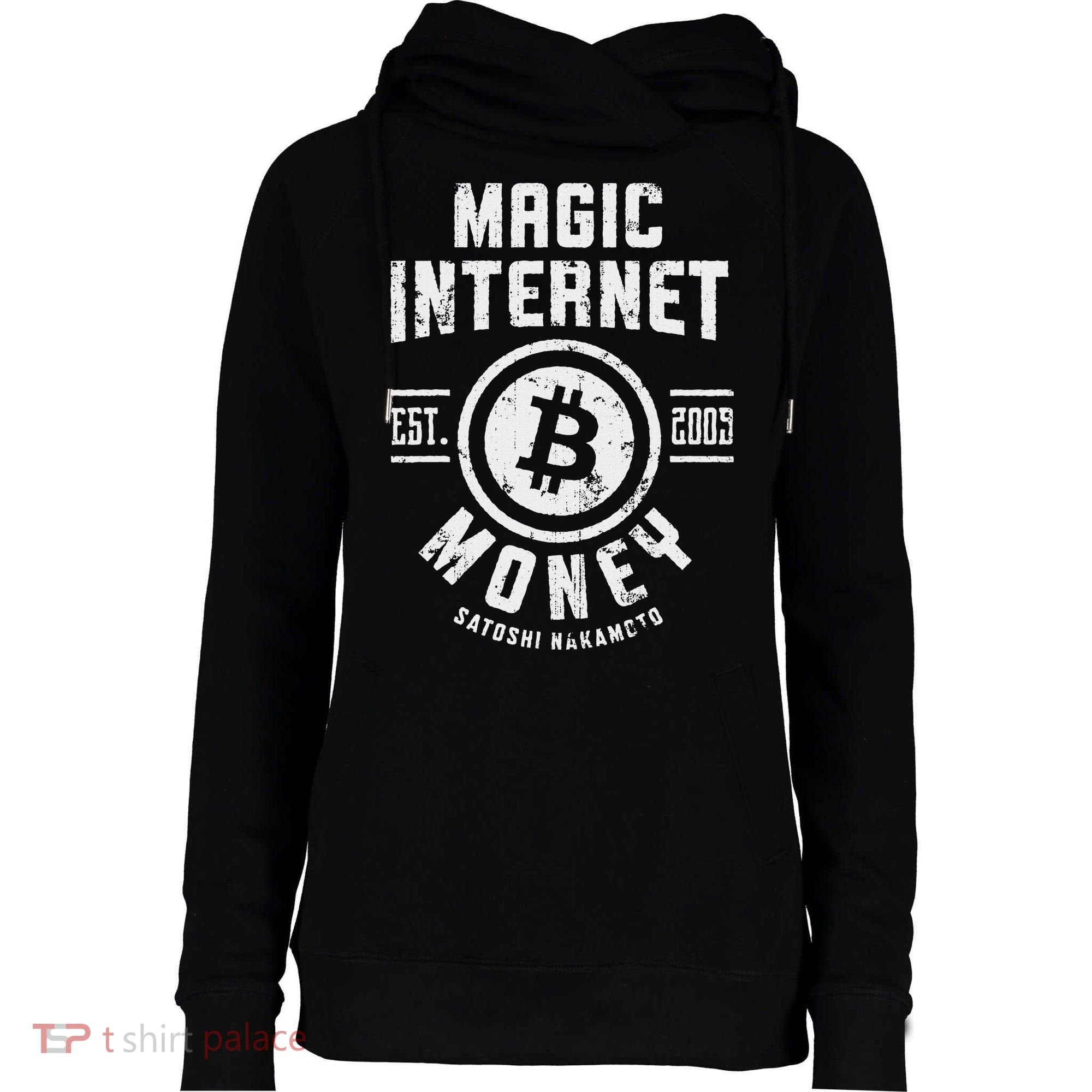Bitcoin Magic Internet Money Btc Crypto Currency Blockchain Womens Funnel Neck Pullover Hood