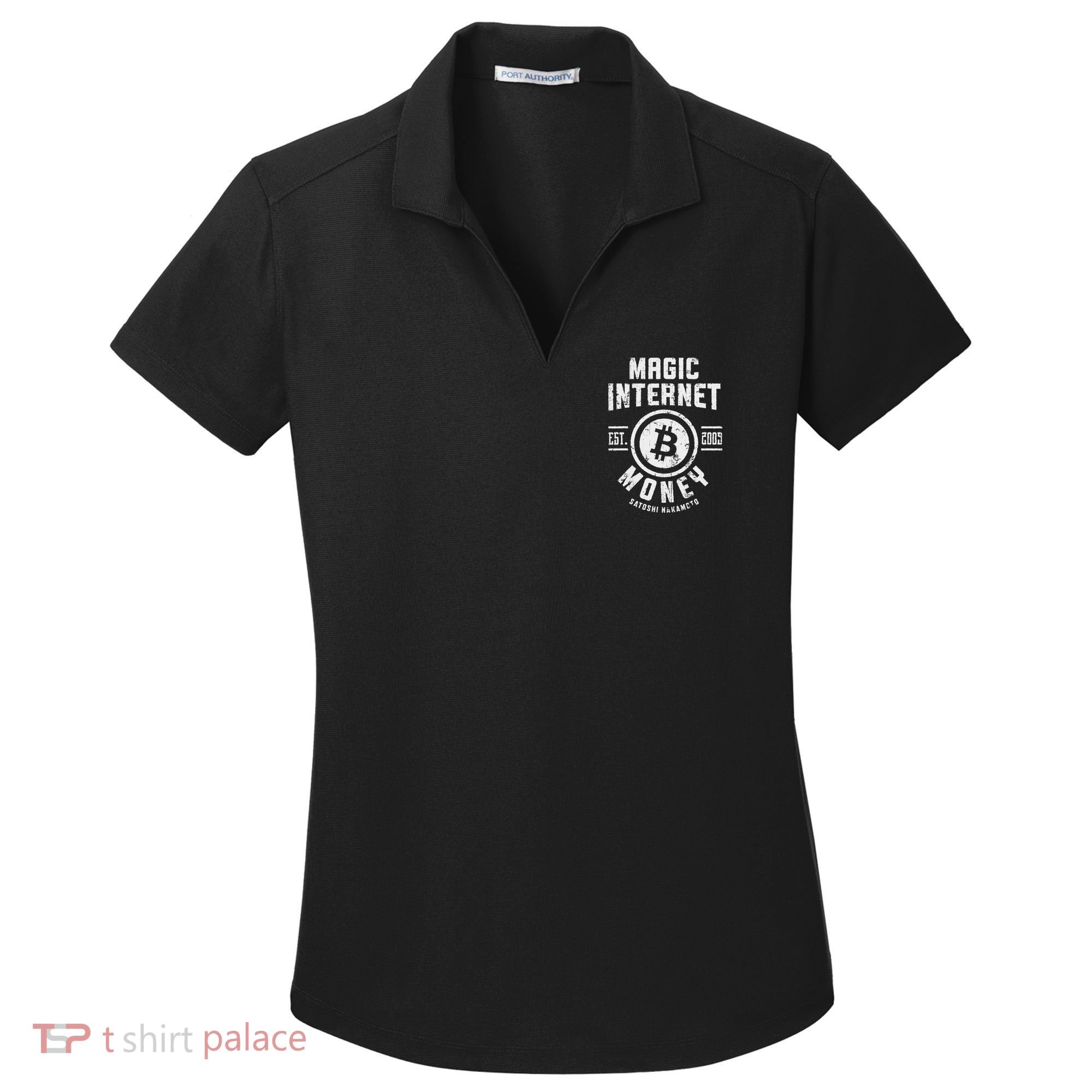 Bitcoin Magic Internet Money Btc Crypto Currency Blockchain Women's Dry Zone Grid Polo