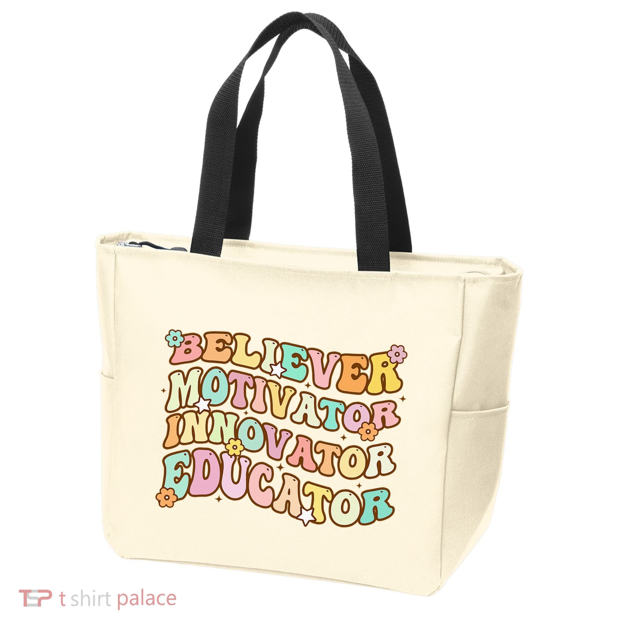 Believer Motivator Innovator Educator Retro Teacher Gifts Tote Bag