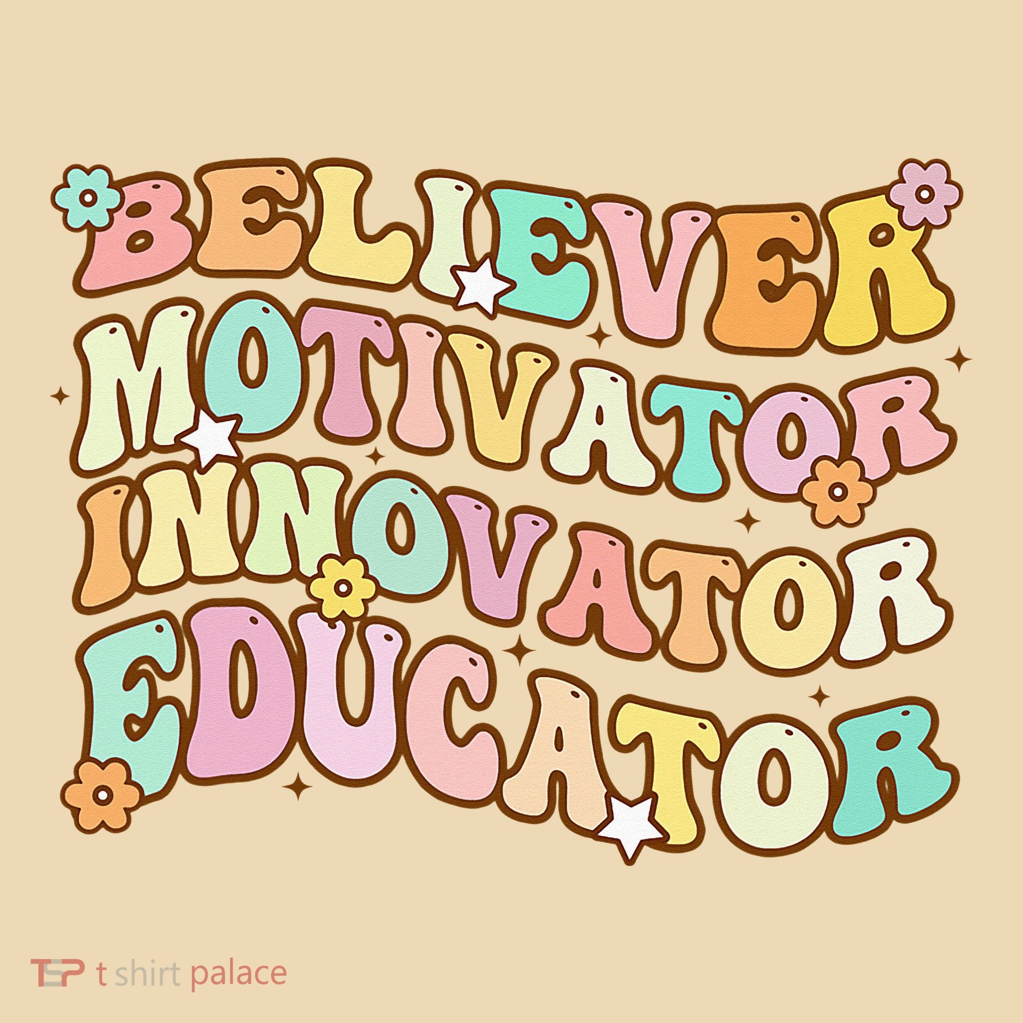 Believer Motivator Innovator Educator Retro Teacher Gifts Tote Bag