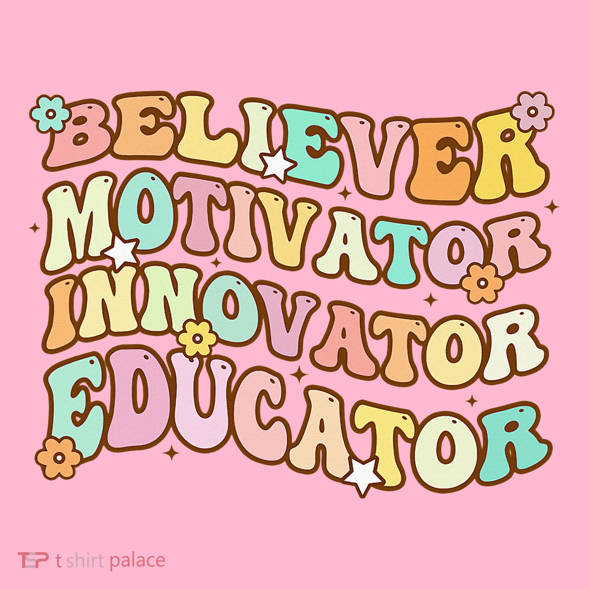 Believer Motivator Innovator Educator Retro Teacher Gifts Coaster