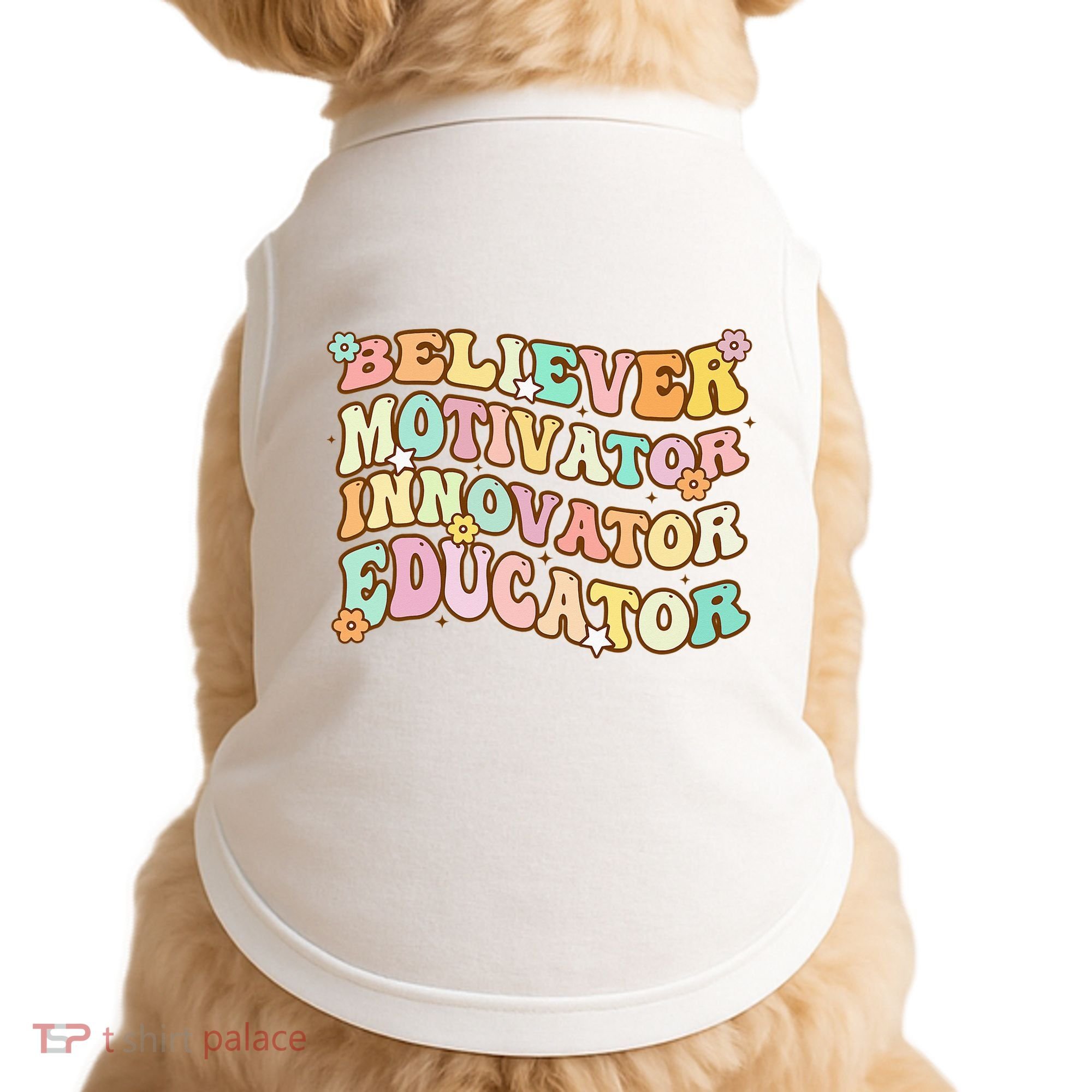 Believer Motivator Innovator Educator Retro Teacher Gifts Doggie Tank
