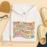 Believer Motivator Innovator Educator Retro Teacher Gifts Hoodie thumb 4