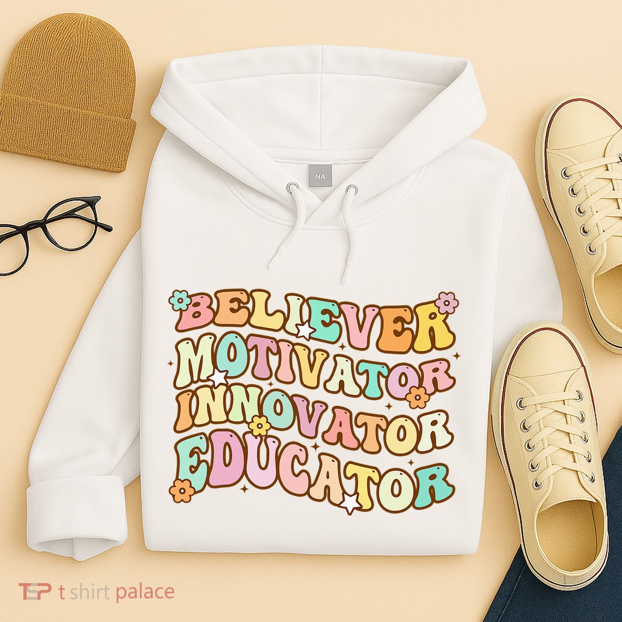Believer Motivator Innovator Educator Retro Teacher Gifts Hoodie