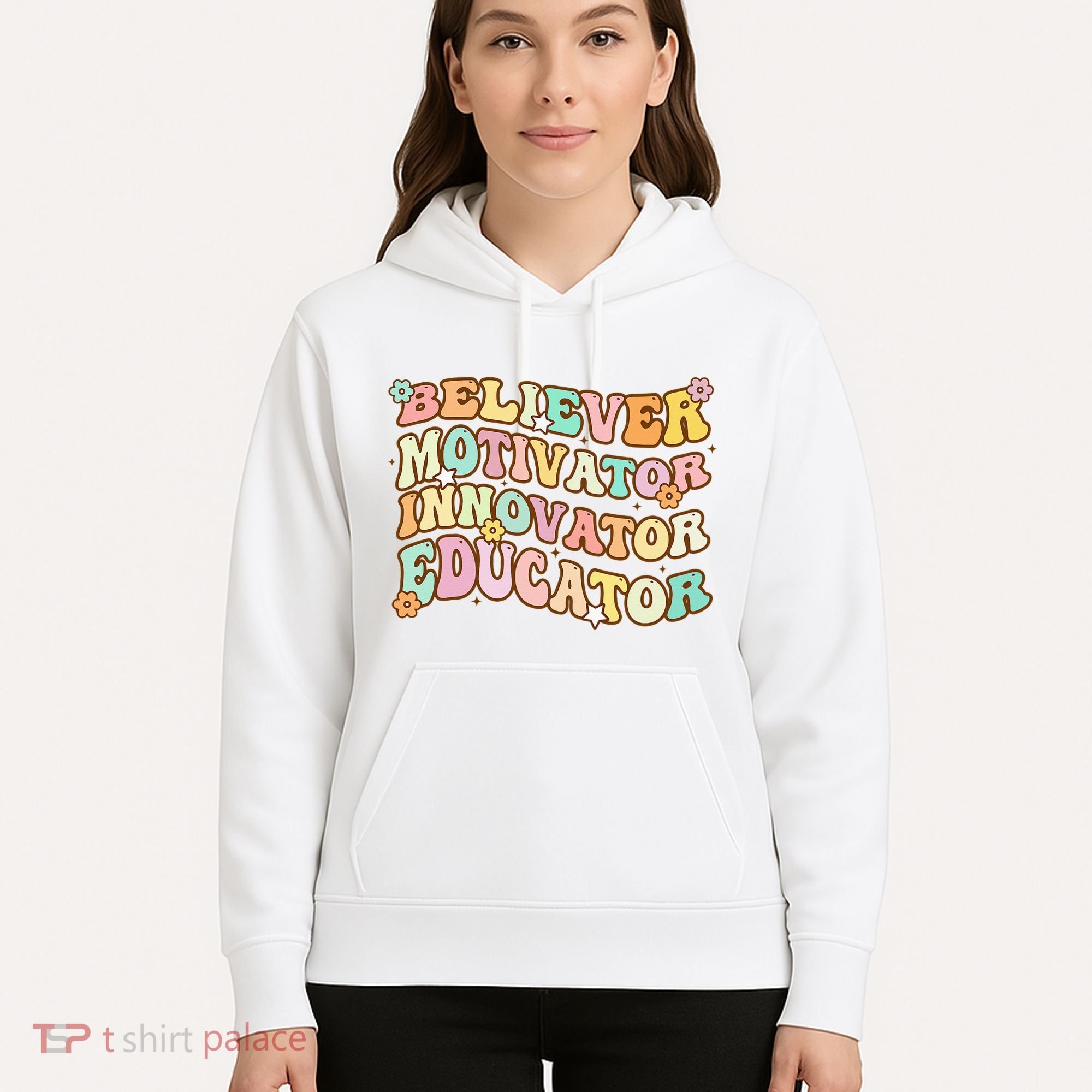 Believer Motivator Innovator Educator Retro Teacher Gifts Hoodie