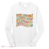 Believer Motivator Innovator Educator Retro Teacher Gifts Long Sleeve Shirt thumb 0