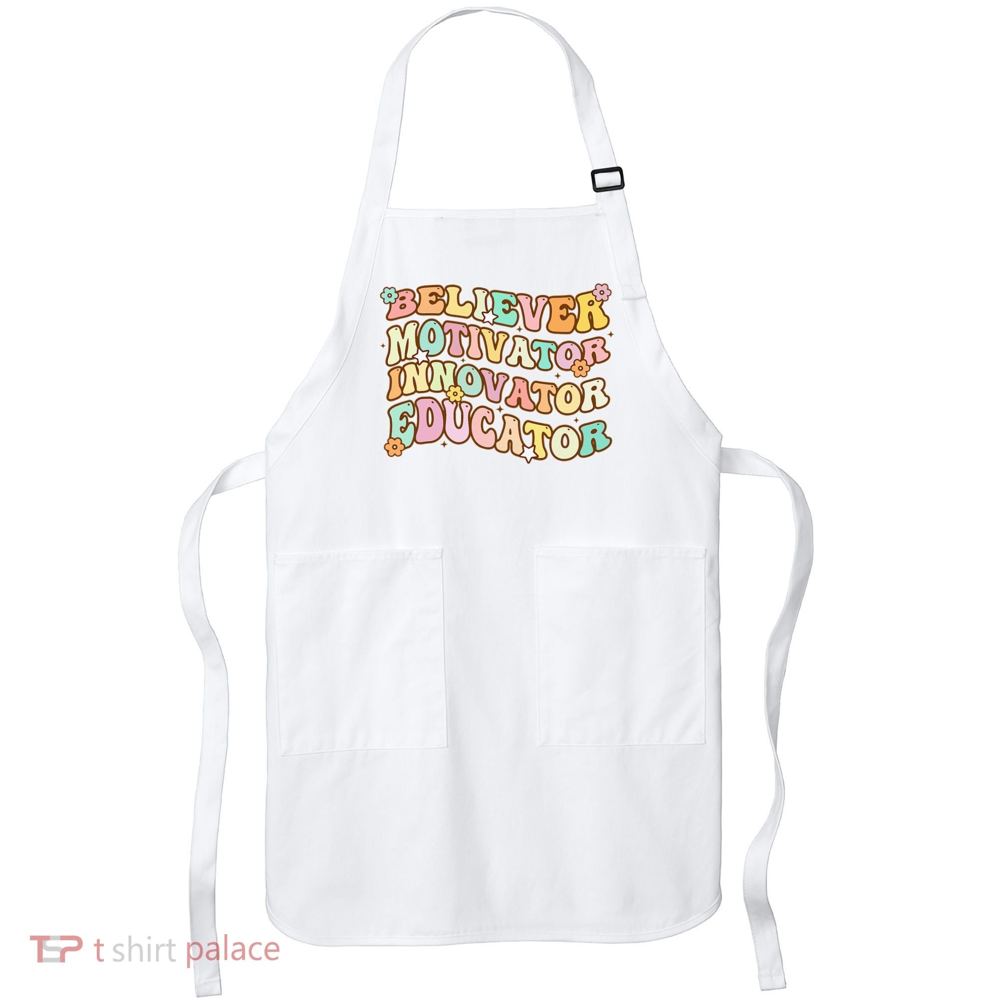 Believer Motivator Innovator Educator Retro Teacher Gifts Apron