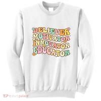 Believer Motivator Innovator Educator Retro Teacher Gifts Sweatshirt thumb 0