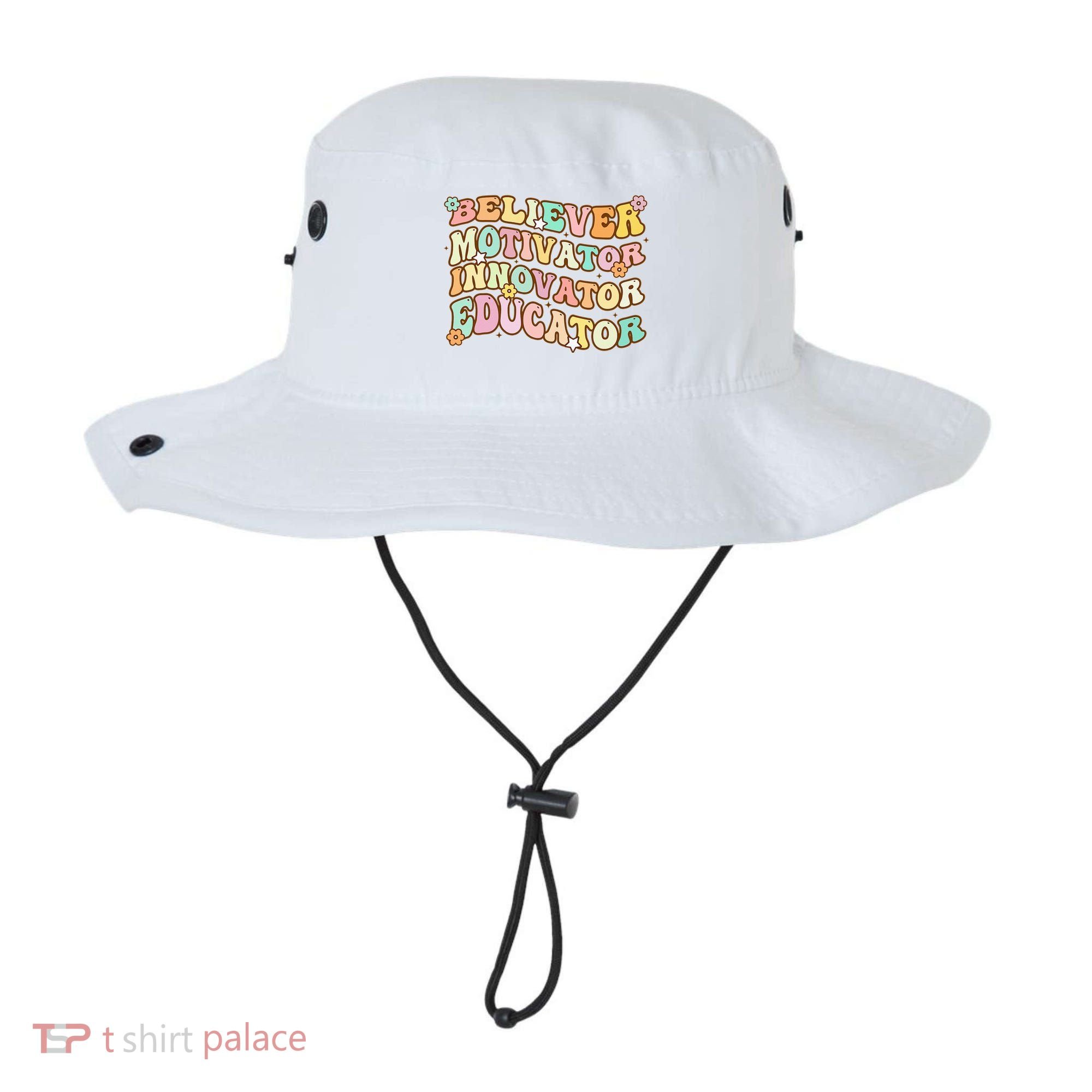 Believer Motivator Innovator Educator Retro Teacher Gifts Bucket Hat