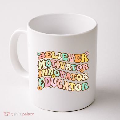 Believer Motivator Innovator Educator Retro Teacher Gifts Coffee Mug