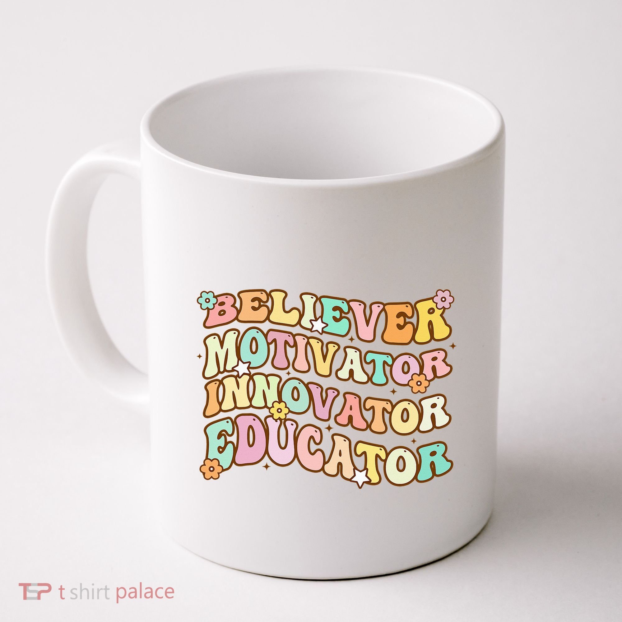 Believer Motivator Innovator Educator Retro Teacher Gifts Coffee Mug
