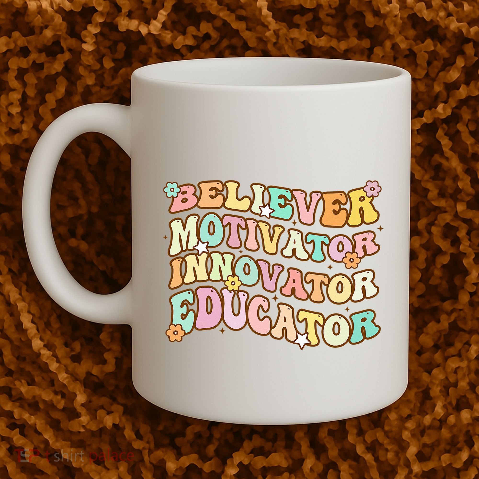 Believer Motivator Innovator Educator Retro Teacher Gifts Coffee Mug