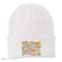 Believer Motivator Innovator Educator Retro Teacher Gifts Beanie thumb 0