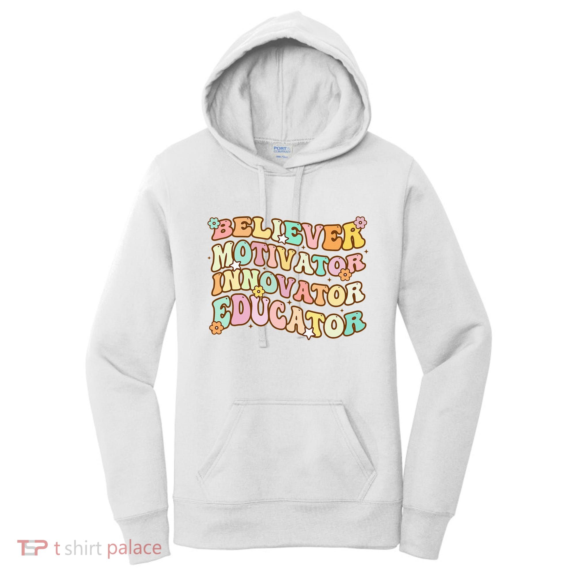 Believer Motivator Innovator Educator Retro Teacher Gifts Women's Hoodie
