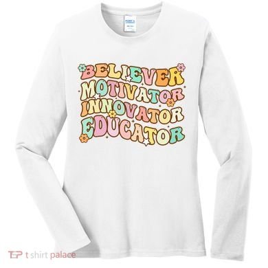 Believer Motivator Innovator Educator Retro Teacher Gifts Women's Long Sleeve Shirt