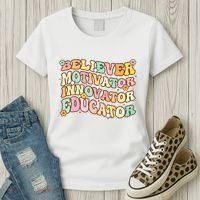 Believer Motivator Innovator Educator Retro Teacher Gifts Women's T-Shirt thumb 3