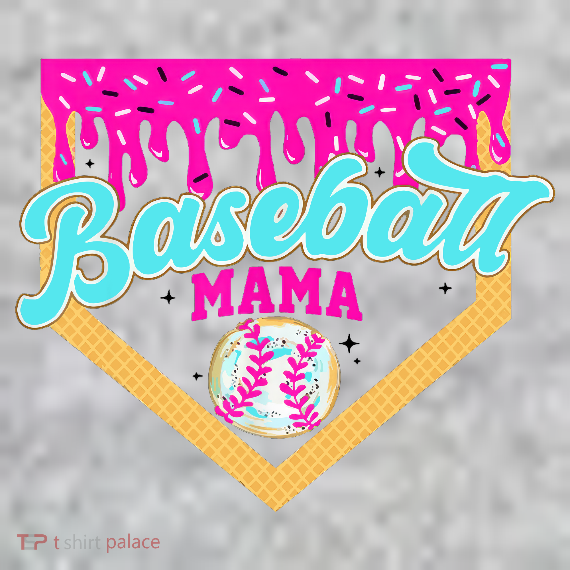 Baseball Mama Ice Cream Drip Funny Baseball Mother's Day  The Baniff Cuffed Pom Beanie