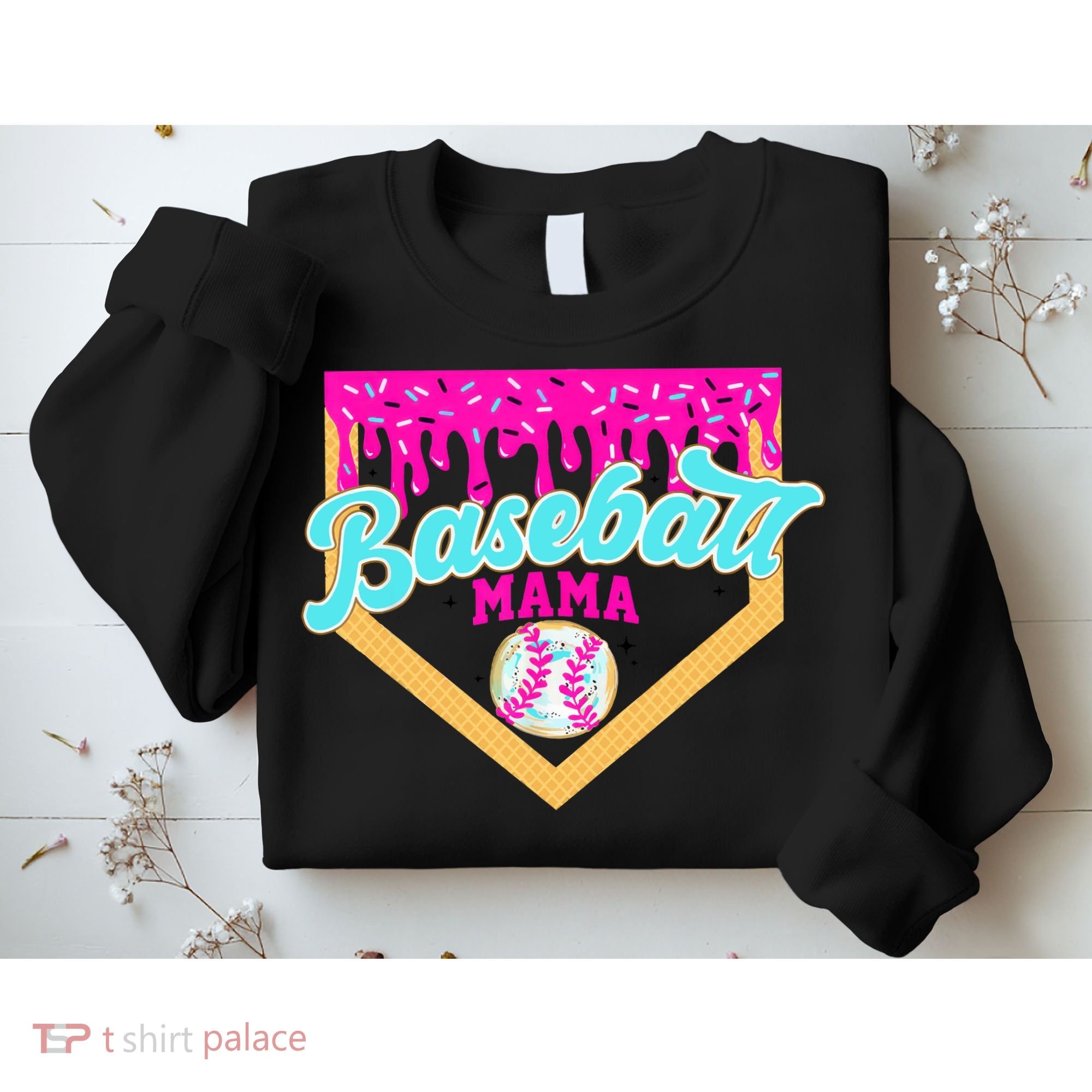 Baseball Mama Ice Cream Drip Funny Baseball Mother's Day  Sweatshirt