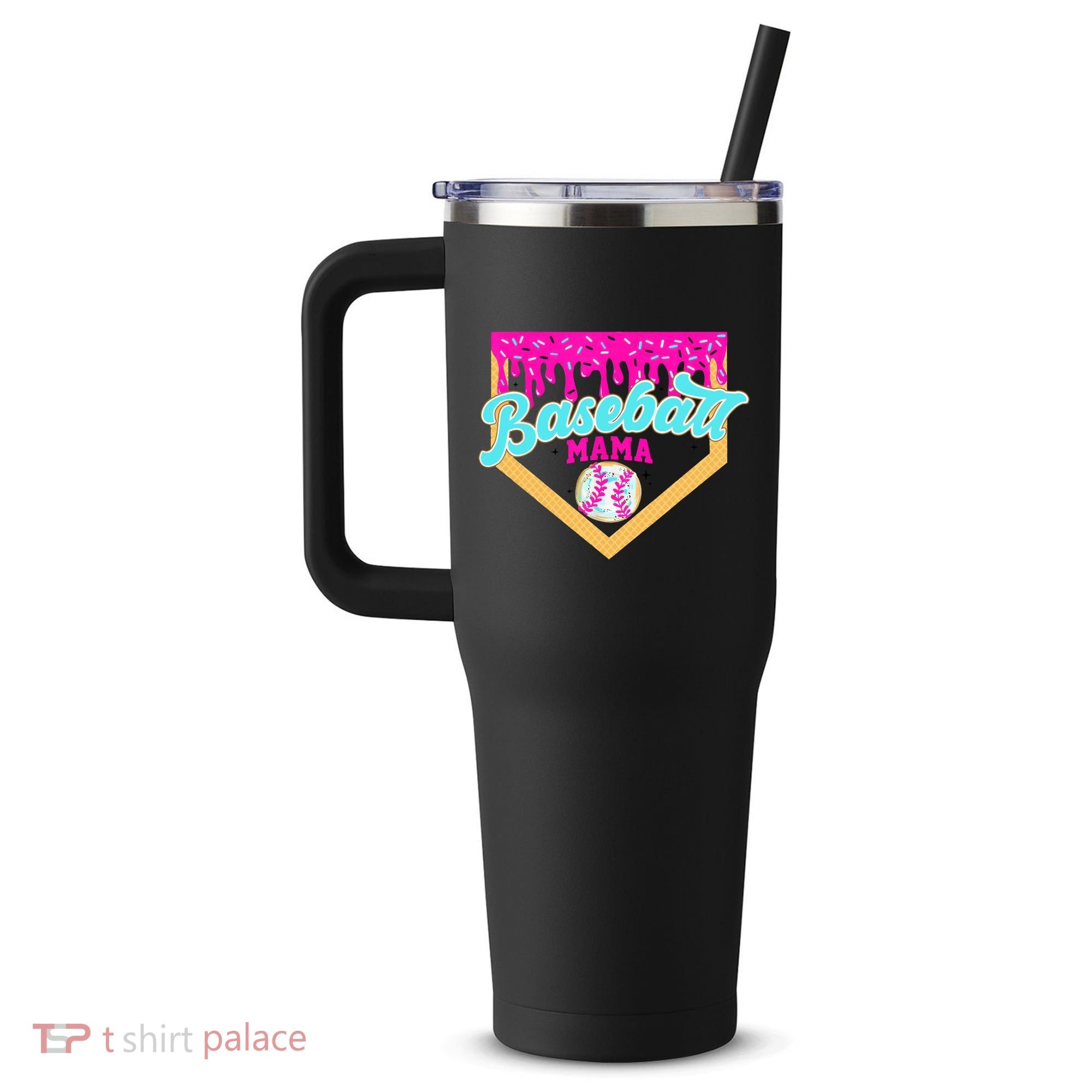 Baseball Mama Ice Cream Drip Funny Baseball Mother's Day  40oz Vacuum Insulated Stainless Steel Travel Tumbler