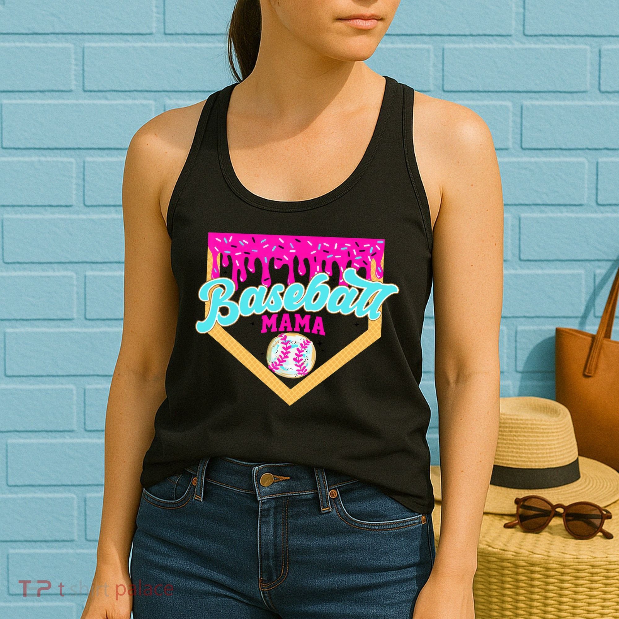 Baseball Mama Ice Cream Drip Funny Baseball Mother's Day  Women's Tank Top