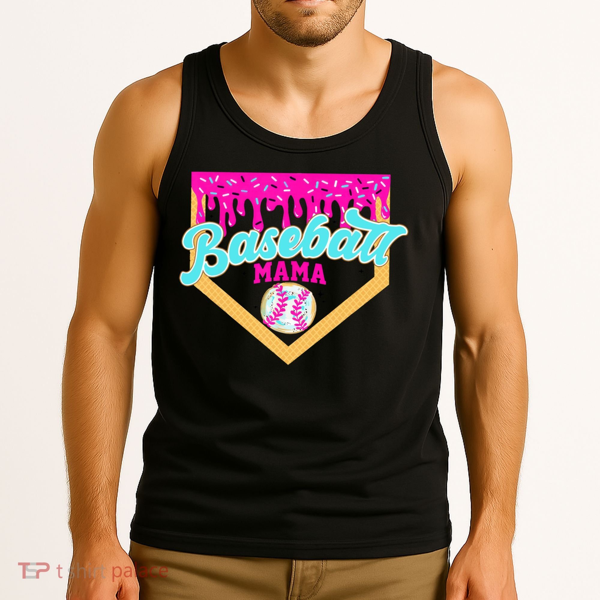 Baseball Mama Ice Cream Drip Funny Baseball Mother's Day  Tank Top