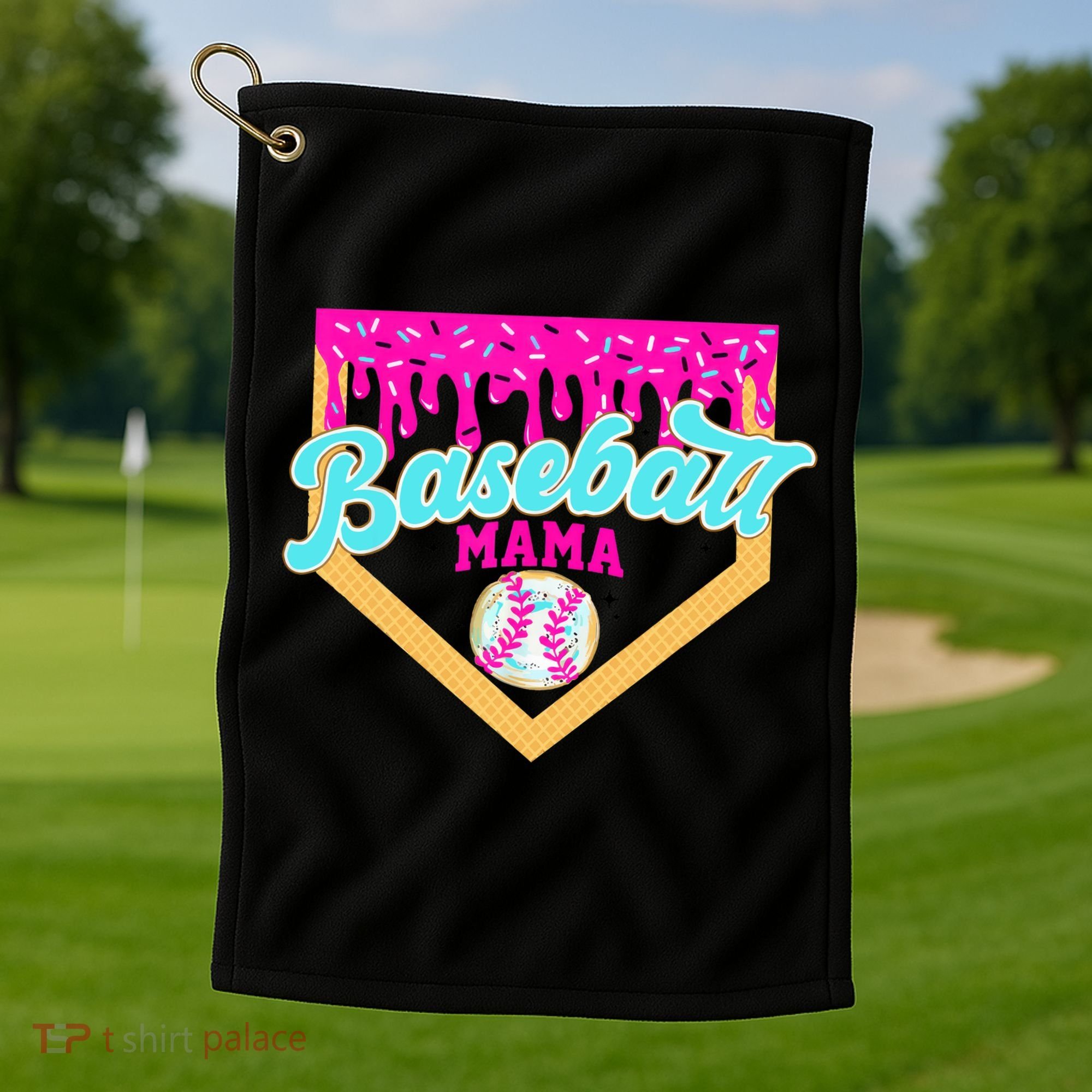 Baseball Mama Ice Cream Drip Funny Baseball Mother's Day  Golf Towel