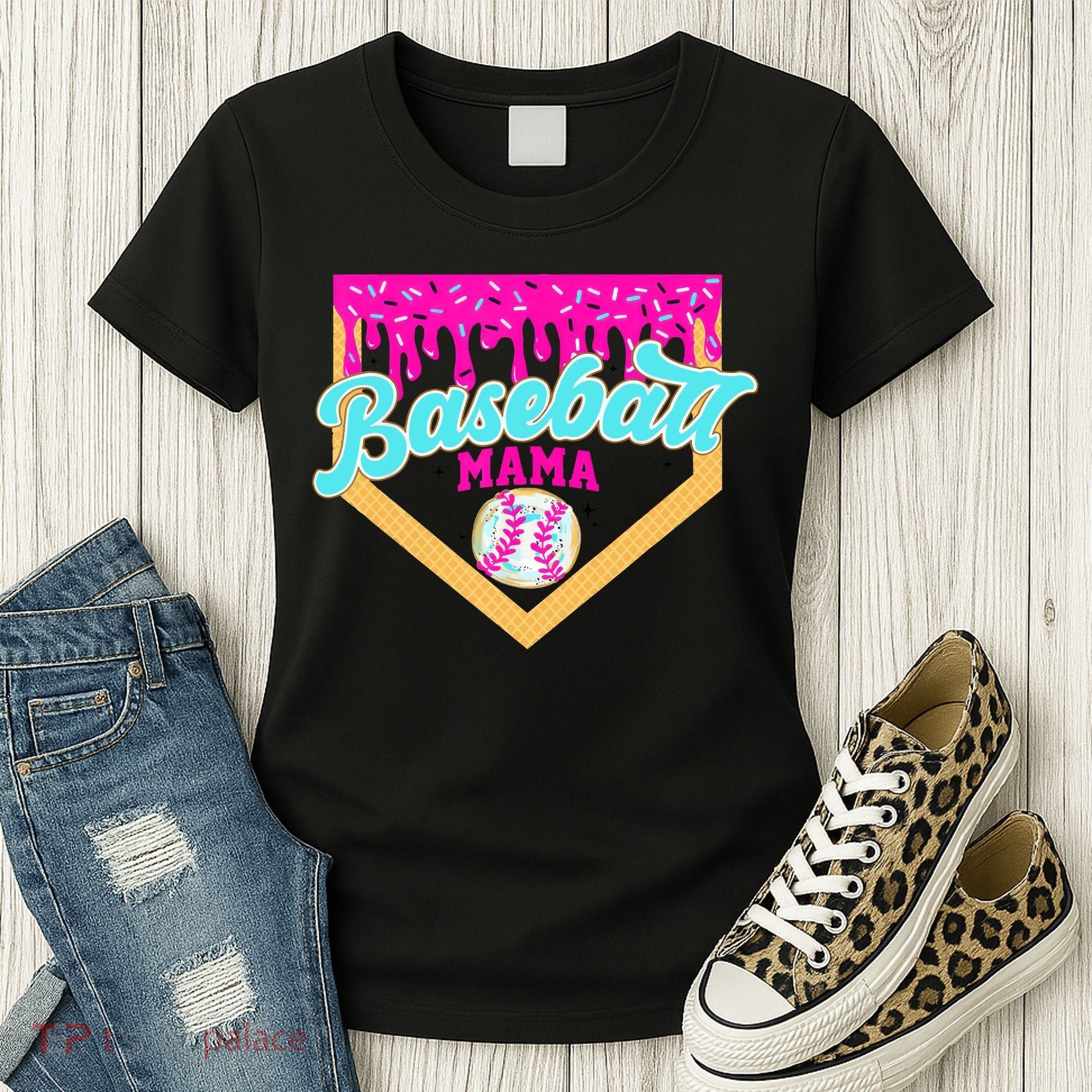 Baseball Mama Ice Cream Drip Funny Baseball Mother's Day  Women's T-Shirt