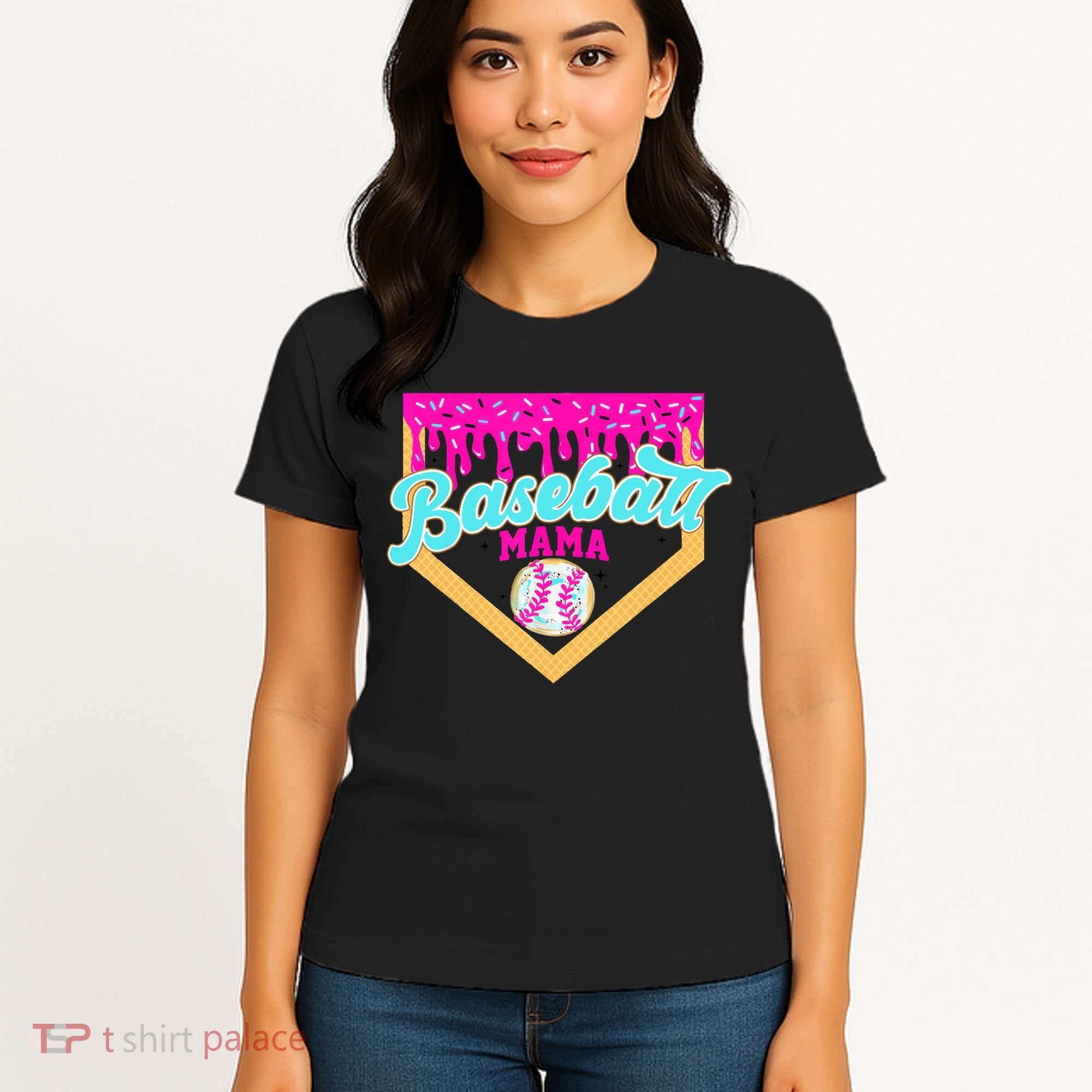 Baseball Mama Ice Cream Drip Funny Baseball Mother's Day  Women's T-Shirt