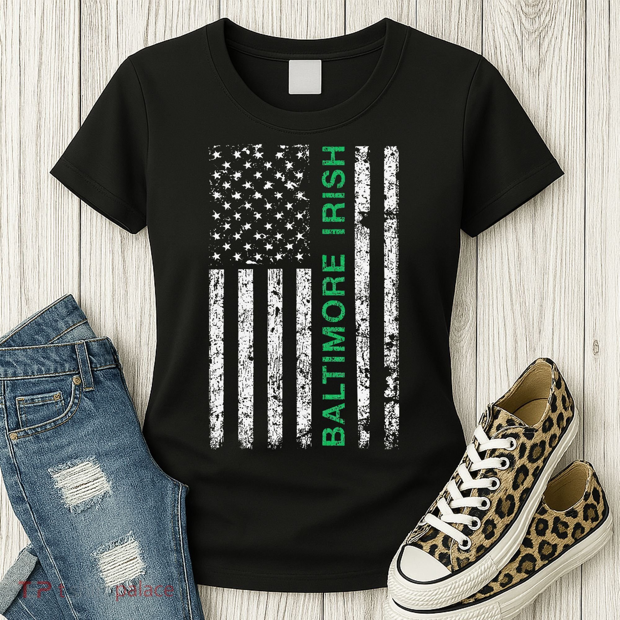 Baltimore Maryland Irish American Ireland US Flag Women's T-Shirt