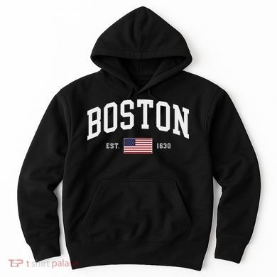 Boston Massachusetts July 4th Us Flag Retro Throwback Hoodie