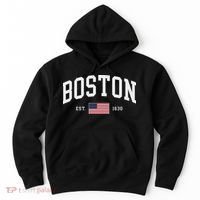 Boston Massachusetts July 4th Us Flag Retro Throwback Hoodie thumb 0