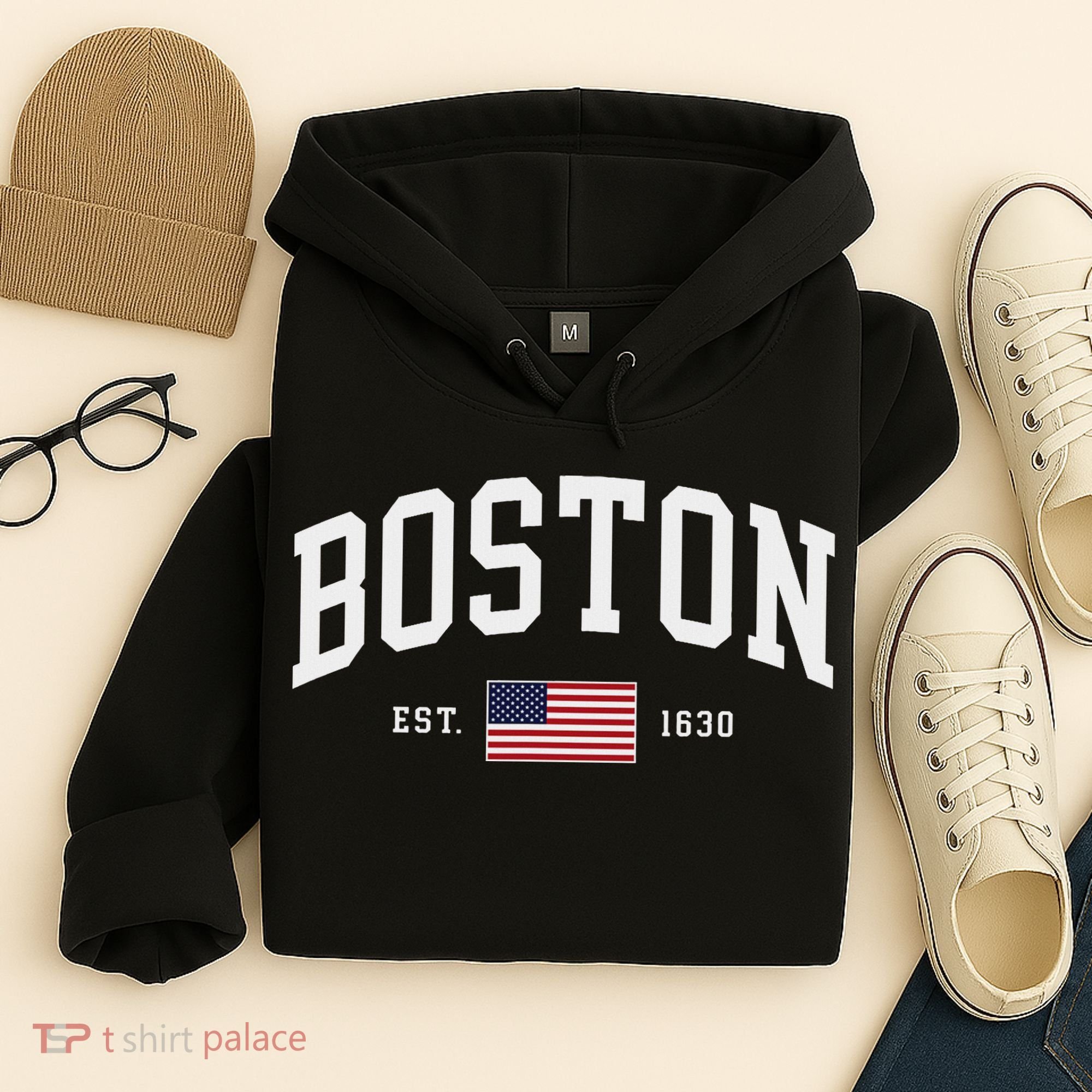 Boston Massachusetts July 4th Us Flag Retro Throwback Hoodie